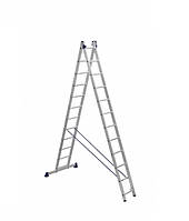 Алюминиевая двухсекционная лестница ТЕХПРОМ 2 х 12 ступеней