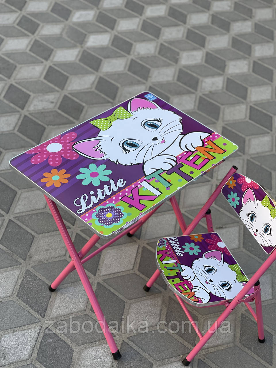Дитячий столик і стільчик розкладний, КОШЕНЯ, парта для малювання, сир, ігор для дівчинки рожевий