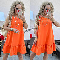 Модное женское платье "Лиза" однотонное без рукавов (Размеры S(42-44)), Оранжевое