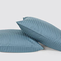 Блакитна однотонна постільна білизна Євро максі комплект 200*220 з Страйп-Сатину в смужку 100% бавовняна натуральна, фото 3