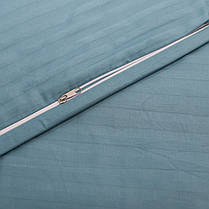 Блакитна однотонна постільна білизна Євро максі комплект 200*220 з Страйп-Сатину в смужку 100% бавовняна натуральна, фото 4