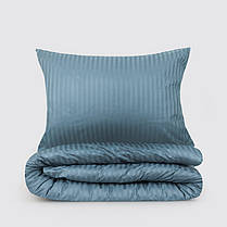 Блакитна однотонна постільна білизна Євро максі комплект 200*220 з Страйп-Сатину в смужку 100% бавовняна натуральна, фото 2