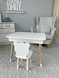 Столик з відкидним верхом 53х60х45 і стільчик медвежа 26.5х26х25, стіл та стілець для злопчика від 1 року, білий, фото 3