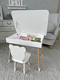 Столик з відкидним верхом 53х60х45 і стільчик медвежа 26.5х26х25, стіл та стілець для злопчика від 1 року, білий, фото 2