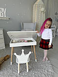 Столик з відкидним верхом 53х60х45 і стільчик корона 26.5х26х25, стіл та стілець для дітей від 1 року, білий, фото 4