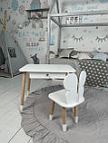 Стіл прямокутний з ящиком 46х60х45 і стілець метелик 26.5х26х25, столик та стільчик в дитячу, білий, фото 5