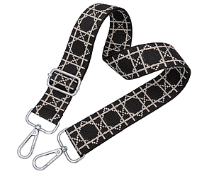 Ремінь для сумки через плече 38мм Чорний з орнаментом фурнітура нікель #27663