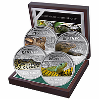 Серебряные монеты Конго "Рептилии"-Черепаха, крокодил, змея, варан