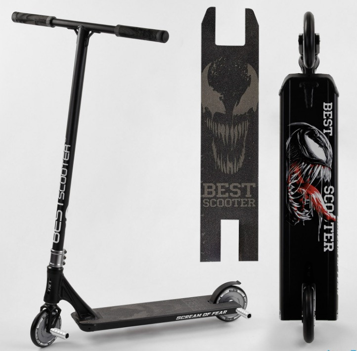 Кращий дитячий трюковий самокат Best Scooter Simbiote 61375 Чорний Якісний надійний самокат для трюків