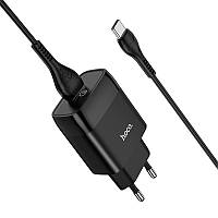 Сетевое зарядное устройство HOCO с кабелем Type-C 1USB, QC3.0/FCP/AFC, 3A, 18W с функцией быстрой зарядки Blac