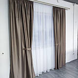 Готовий комплект атласних штор на тасьмі з підхватами Колір Капучіно, фото 5