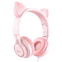 Наушники проводные с микрофоном Hoco Cat W36 |Hi-Fi, 3.5 мм mini-Jack| кошачьи ушки Pink