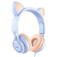 Наушники проводные с микрофоном Hoco Cat W36 |Hi-Fi, 3.5 мм mini-Jack| кошачьи ушки Blue