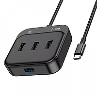 Адаптер переходник USB-Хаб Hoco HB31 Easy 4 in 1 (Type-C to USB3.0+USB2.0*3) (0,2m) Black