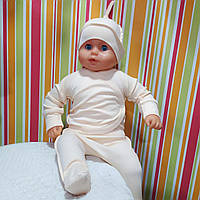 Комплект в роддом ползунки распашонка шапочка лапша бежевого цвета 56 размер для новорожденного
