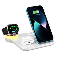 Зарядка беспроводная Qi 4in1 Wireless Charger JYD X499 |5-15W, Watch/Airpods/Phone, RGB light| White