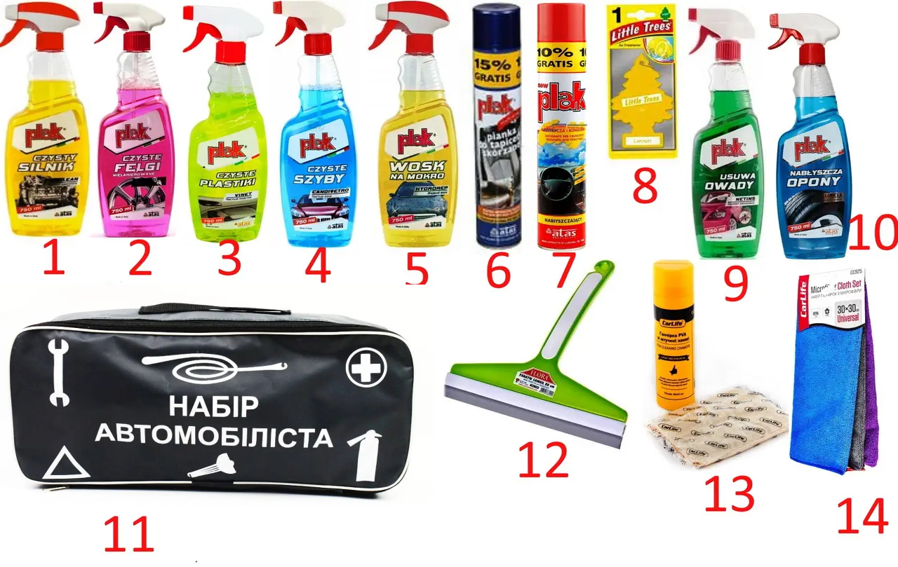 Набір автомобіліста " Clean car ATAS 14 ".Набор автохимии "Чистая машына", фото 1