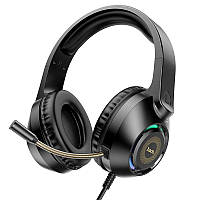 Дротові накладні навушники з мікрофоном HOCO Sue headphones gaming W108 | RGB, 2м | для комп'ютера Чорні