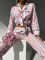 Домашний женский костюм с атласа Victoria's Secret розовая брючная шелковая пижама с рубашкой Виктория Сикрет