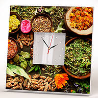 Часы дизайнерские настенные "Пряные травы и цветы" для кухни, кафе, бара, ресторана