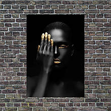 Картина на склі Чорна дівчина із золотим макіяжем