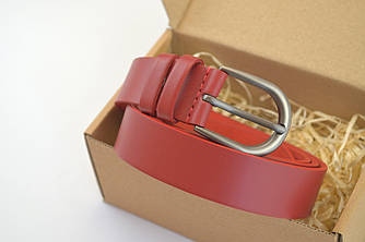 Шкіряний жіночий ремінь червоний на подарунок дружині | від 80 до 140 см