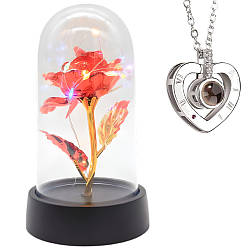 Вічна троянда в колбі з LED підсвічуванням 15,5х5,5 см, №A54 + Подарунок Кулон I Love you / Троянда в скляній колбі