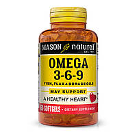 Тройная Омега 3-6-9, масло рыбы льна и огуречника, Omega 3-6-9 1,200 mg Fish, Flax & Borage Oils, Mason