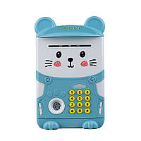 Сейф скарбничка електронна дитяча з купюроприймачем кодовим замком та відбитком пальця Блакитний max
