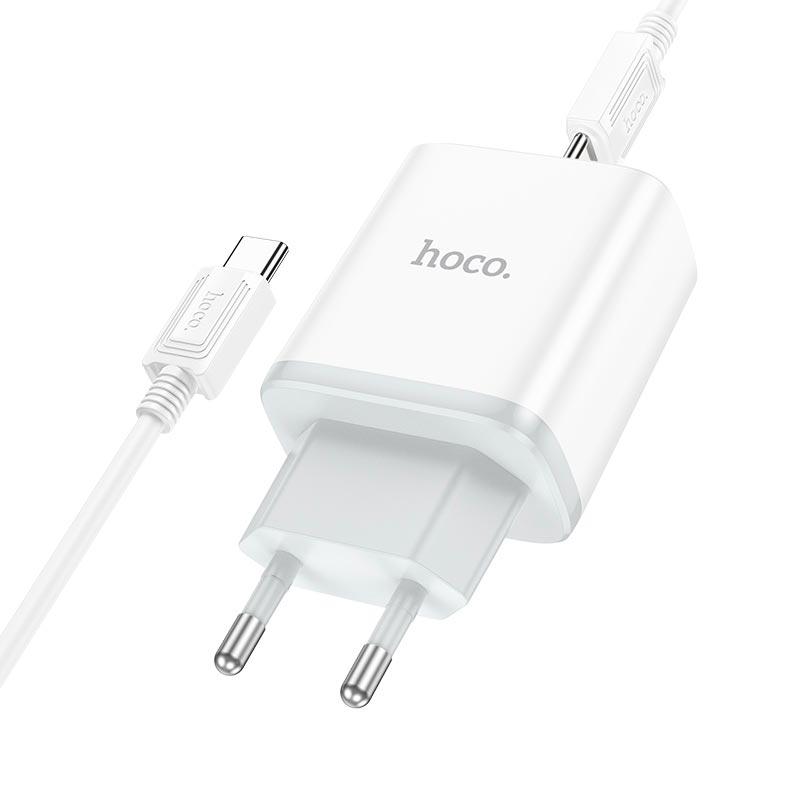 Адаптер мережевий HOCO Type-C to Type-C Cable Stage dual Port charger set C105A |1USB/1Type-C, 20W/3A, PD/QC| білий