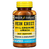 Поддержка Мужской Силы с L-аргинином и макой, Vein Erect with L-Arginine & Maca, Mason Natural, 80 капсул