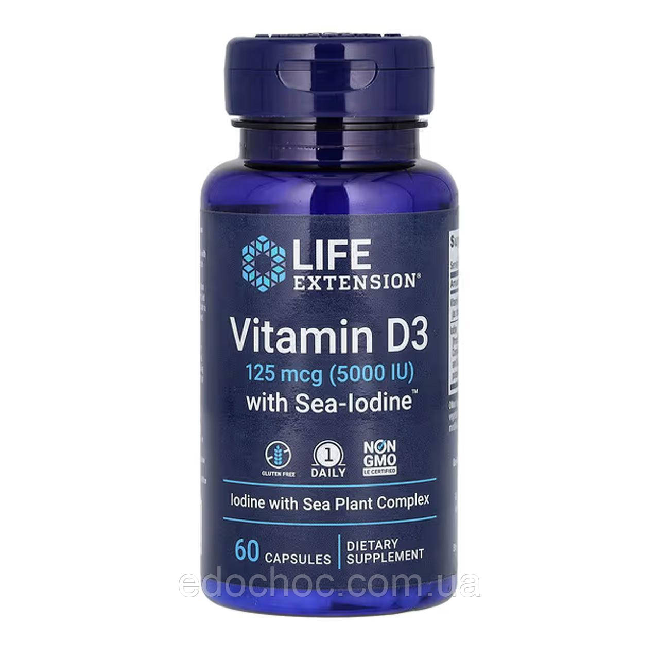 Вітамін Д3 (Vitamin D3) з йодом 5000 МО/1000 мкг 60 капсул LEX-17586, фото 1