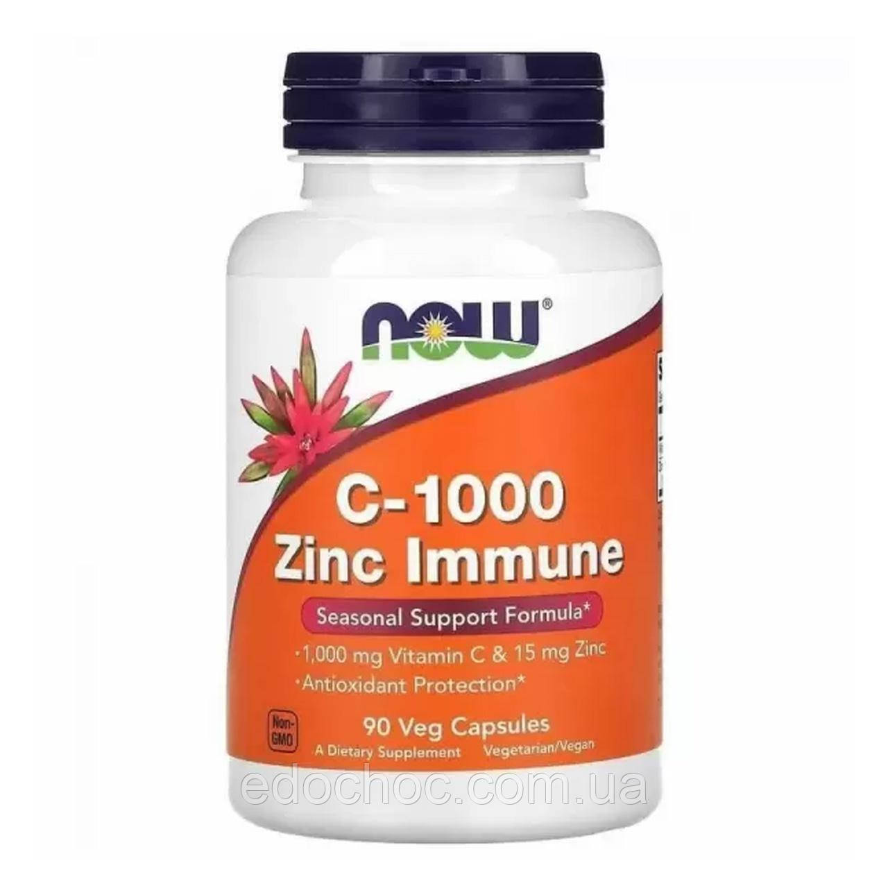 Вітамін С та Цинк для імунітету (C-1000 Zinc Immune) 100 мг/15 мг 90 капсул NOW-00694, фото 1