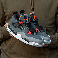 Кроссовки премиум качество Air Jordan Retro 4 Black Grey Red Серые натуральная кожа Найк Джордан