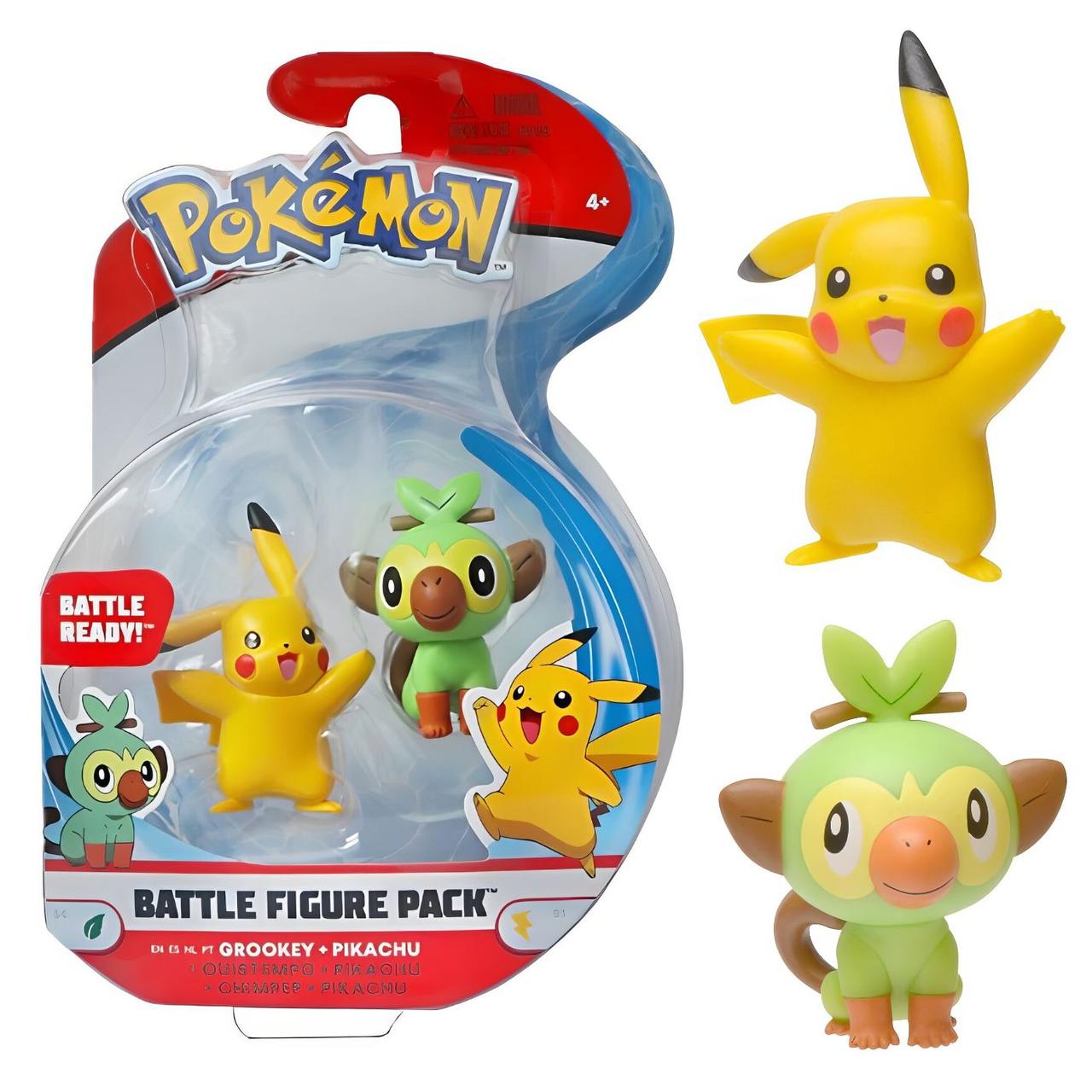 Набір бойових фігурок Покемон Пікачу, Груки - Pokémon, Pikachu, Grookey, Battle figure pack, фото 1