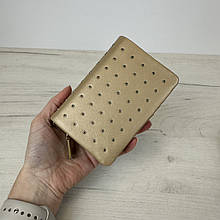 Середній шкіряний гаманець зі стразами С45-КТ-10317 Бежевий