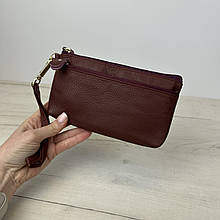 Великий шкіряний гаманець косметичка з ремінцем С05-КТ-10216 Бордовий