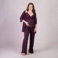 Домашняя пижама для беременных и кормящих мам халат топ и брюки бордовый р 46-54