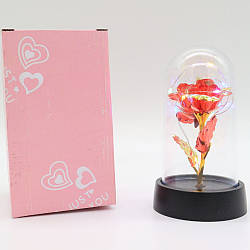 Маленька троянда в колбі з LED підсвічуванням 15,5х5,5 см, №A54 Червона / Вічна роза під скляним ковпаком