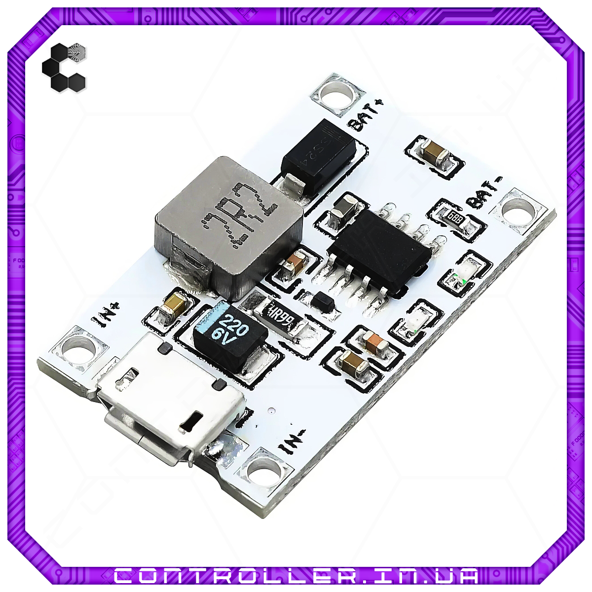 Контролер заряду для літієвих елементів 2S 2А Micro-USB