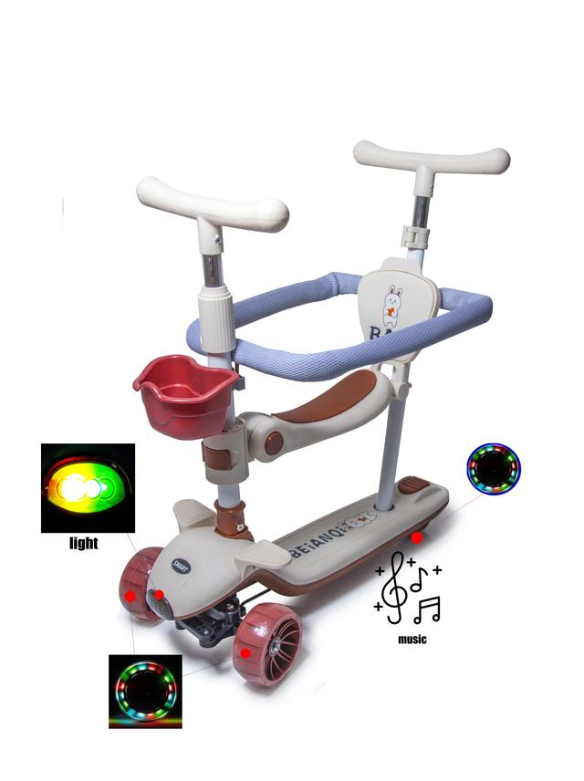 Самокат 5в1 для малюків від 10 місяців, з бортиком, підсвічуванням та музикою BAQ. Білий колір Самокат 5в1 для малюків від 10 місяців, з бортиком, підсвічуванням та музикою BAQ. Білий колір