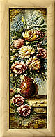 Картина из янтаря Яркие цветы, картина з бурштина Яскраві квіти 20x60 см