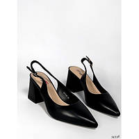 Стильные женские туфли черного цвета из заменителя кожи