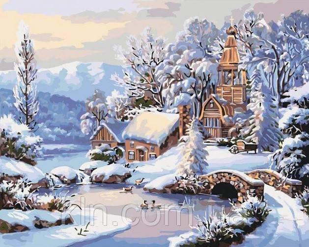 Алмазна вишивка на підрамнику 50 х 40 см Сільський зимовий пейзаж (арт. TN1246), фото 1
