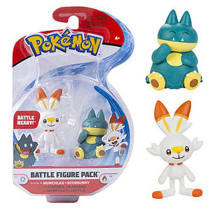 Набір бойових фігурок Покемон Манчлакс, Скорбані - Pokémon, Munchlax, Scorbunny, Battle figure pack