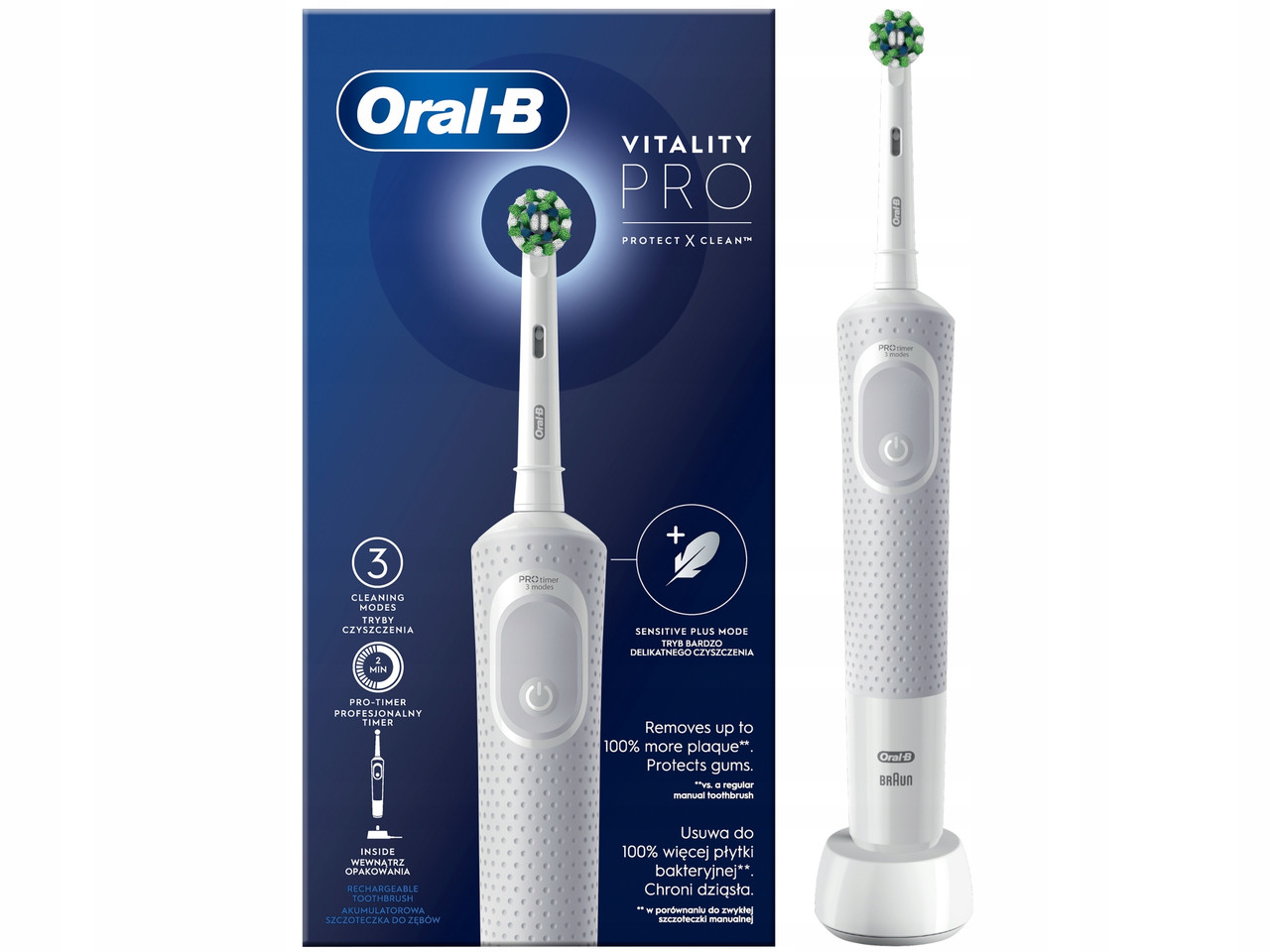 Електрична зубна щітка Oral-B Vitality Pro D103 Біла + зарядний пристрій, фото 1