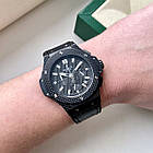Чоловічий годинник Hublot Big Bang Black Carbon AAA наручний кварцовий з хронографом на каучуковому ремінці сапфір, фото 3