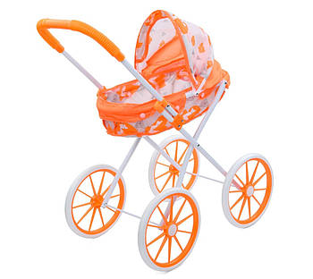 Класичний ляльковий металевий візочок з великими колесами та малюнком A-Toys CS7922D Помаранчевий