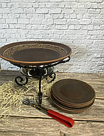 Садж - Блюдо из красной глины, 6 тарелок+ Набор деревянных приборов!