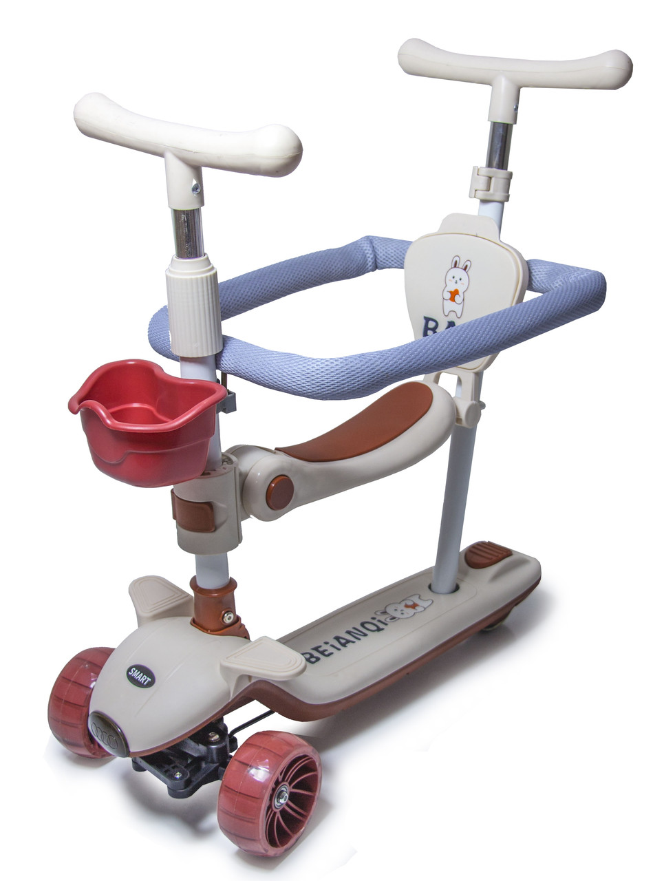 Самокат 5в1 для малюків від 10 місяців, з бортиком, підсвічуванням та музикою BAQ. Білий колір